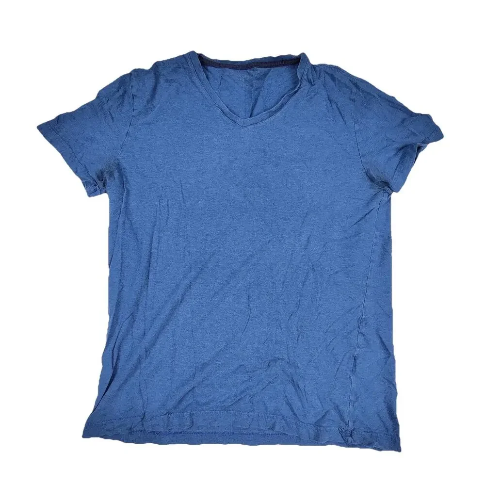 Banana Republic Shirt Mens Medium Blue Short Sleeve V Neck Tagless Tee Casual